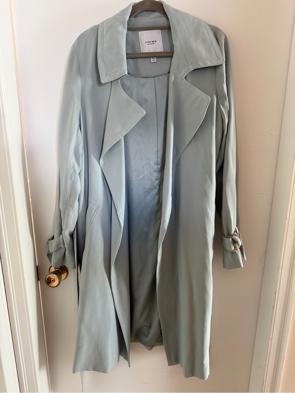 Ever New Melbourne US 10 Sage Waterfall Trench Coat Duster Belted